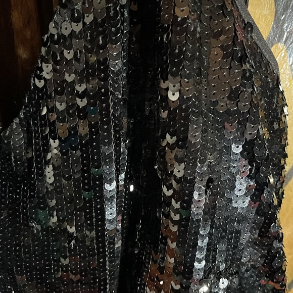 Gudi Black sequin halter mini dress w/ cinching at waist. - Picture 2 of 9